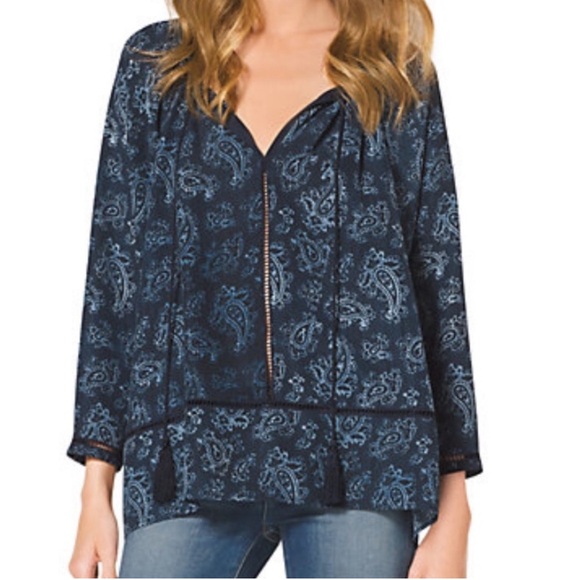 Michael Kors Navy Blue Paisley Print Blouse - Picture 3 of 11